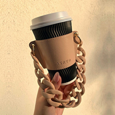 Reusable-Cup-Sleeve-Sand-Vegan-Leather-Gold-Chain-Front