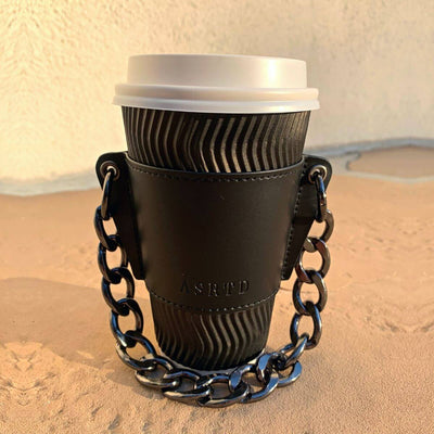 Reusable-Cup-Sleeve-Soot-Vegan-Leather-Gunmetal-Chain-Standing