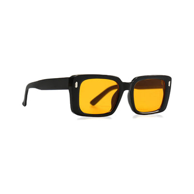 Black Frame Sunglasses With Orange Lens Side Right