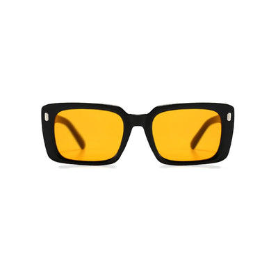 Black Frame Sunglasses With Orange Lens Front